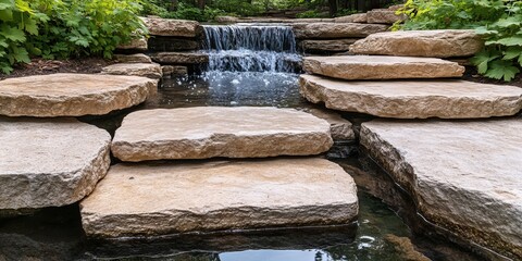 Stone Steps Waterfall Garden Pathway