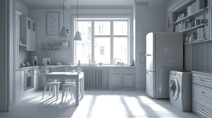 Sunlit Classic Kitchen Interior Design Render
