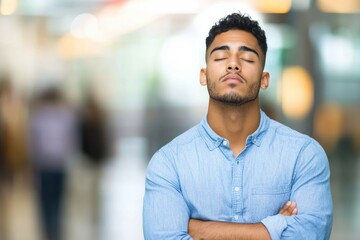 Fototapeta premium Sleepy Young Male with Doleful Expression Rolling His Eyes in Exasperation