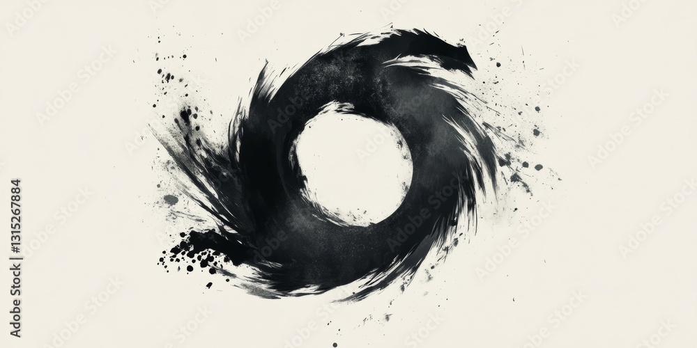 Aufkleber black and white image of a swirling vortex. the image is abstract and has a sense of chaos and movem