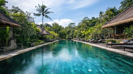 Tranquil Bali Retreat: Lush Green Surroundings and Scenic Pool Amidst Ubud's Serene Landscape