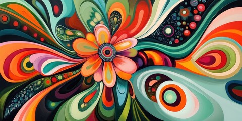 Fototapeta premium Vibrant abstract floral burst with cosmic background elements