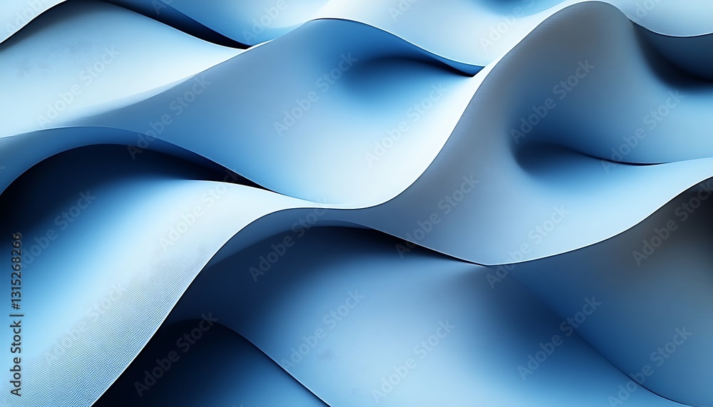 Poster abstract blue paper waves with smooth curves and soft shadows