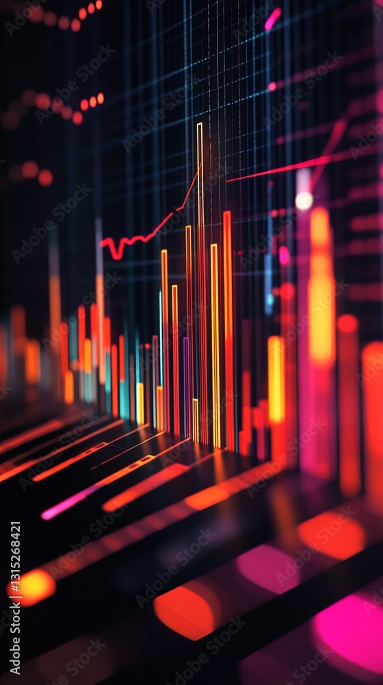 Poster an engaging and colorful digital visualization of financial data, showcasing vibrant charts and line