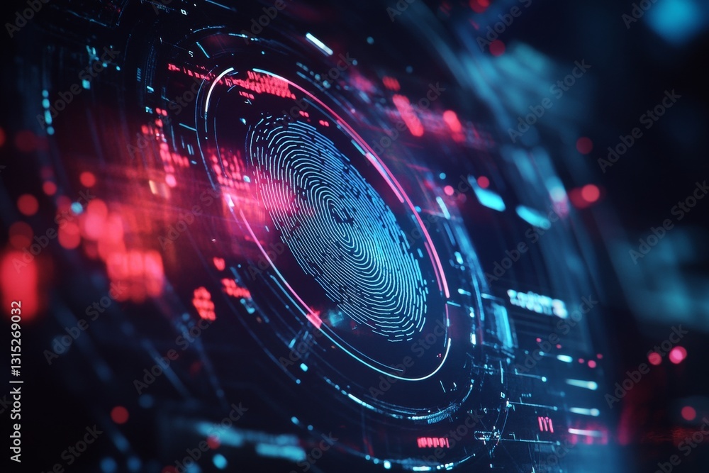 Poster this vibrant digital image features an abstract fingerprint surrounded by colorful light effects, re