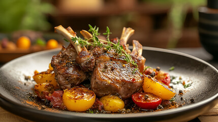Grilled Lamb Chops with Roasted Vegetables and Thyme