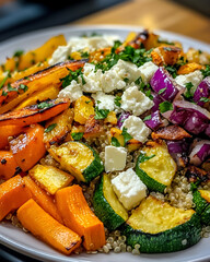 Roasted Vegetables and Quinoa Bowl with Feta Cheese