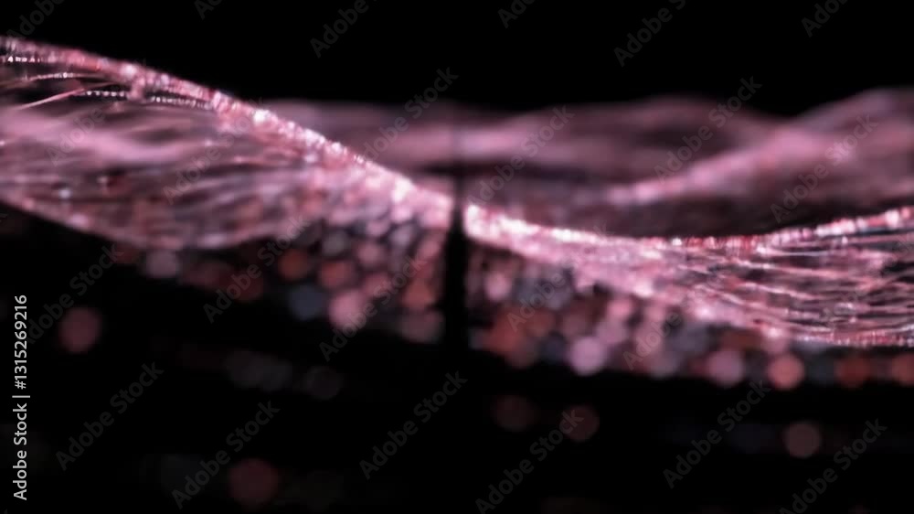 Poster pink digital wave particles flowing on black background. abstract technology visualization. futurist