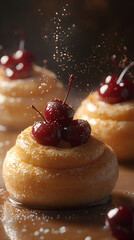 Glazed Sweet Rolls with Cherries and Sparkling Sugar