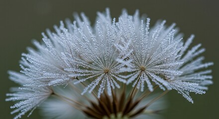 Dandelion Seed Head Covered in Dew Drops Sparkling in the Light