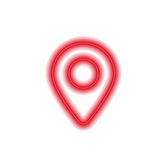 Fototapeta premium Neon red pin icon glowing with light. design features a circle and pin shape, shining brightly.