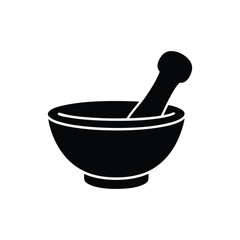 Silhouette of a Mortar and Pestle - High-Quality Vector Icon for Cooking, Pharmacy, and Laboratory. Mortar and pestle silhouette vector illustration isolated white background.