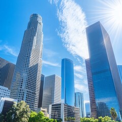 Fototapeta premium Professional Photo of Downtown Los Angeles Skyscrapers Skyline at Sunset