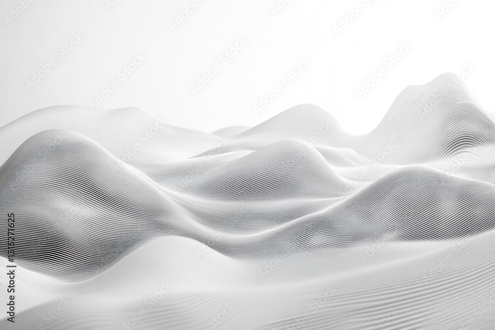 Poster explore a serene representation of an abstract landscape with smooth curves and flowing waves in a m