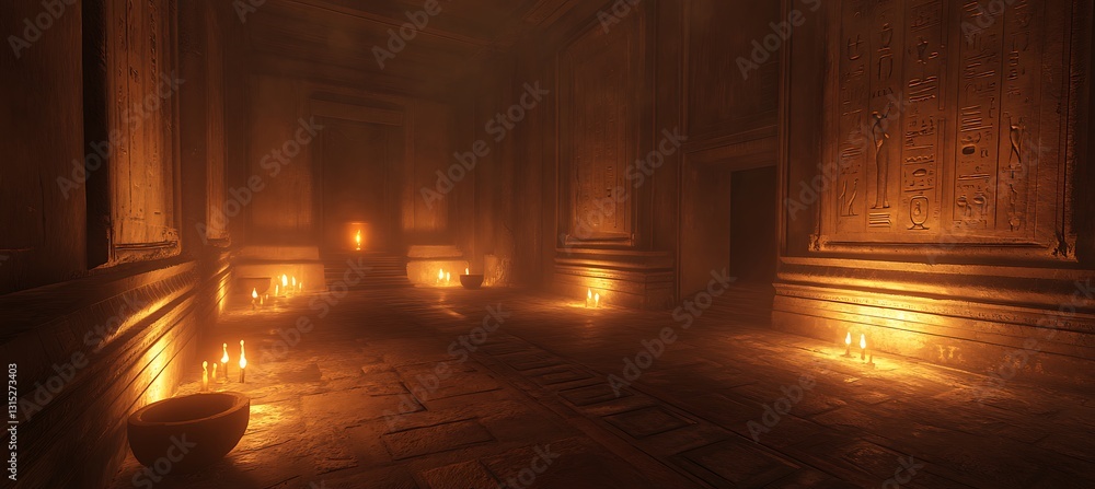 Poster mysterious neon hieroglyphs shining on a weathered temple backdrop, blending ancient symbols with a 