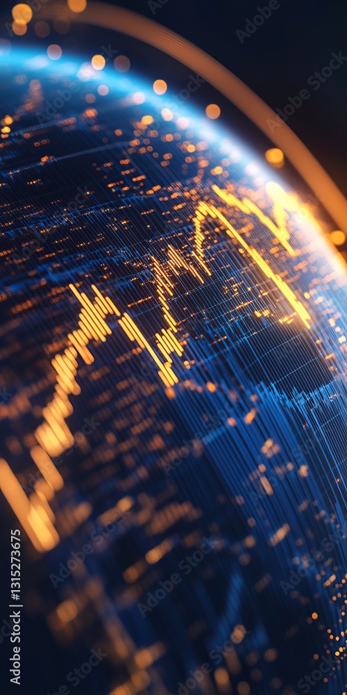 Poster this abstract image showcases a digital globe with data visualizations and glowing effects, ideal fo