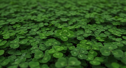 Fototapeta premium Finding Luck Four Leaf Clover Patch Green Field Closeup Nature