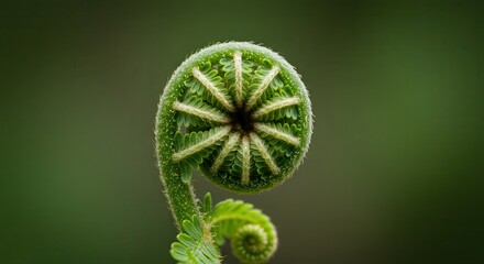 Fern Fiddlehead Unfurling in Close Up with Green Background