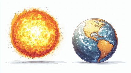 Pixel Art Sun And Earth Illustration