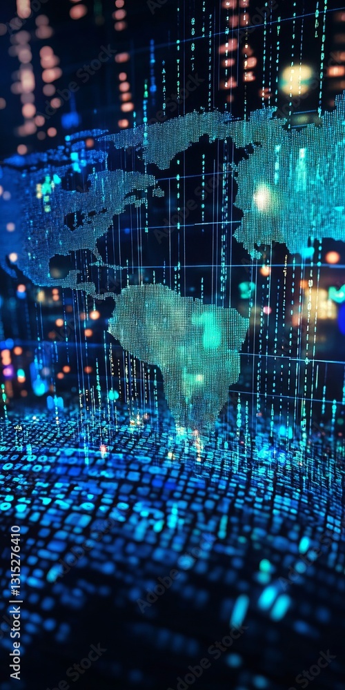Poster a captivating abstract digital world map showcasing vibrant data visualizations. this image represen