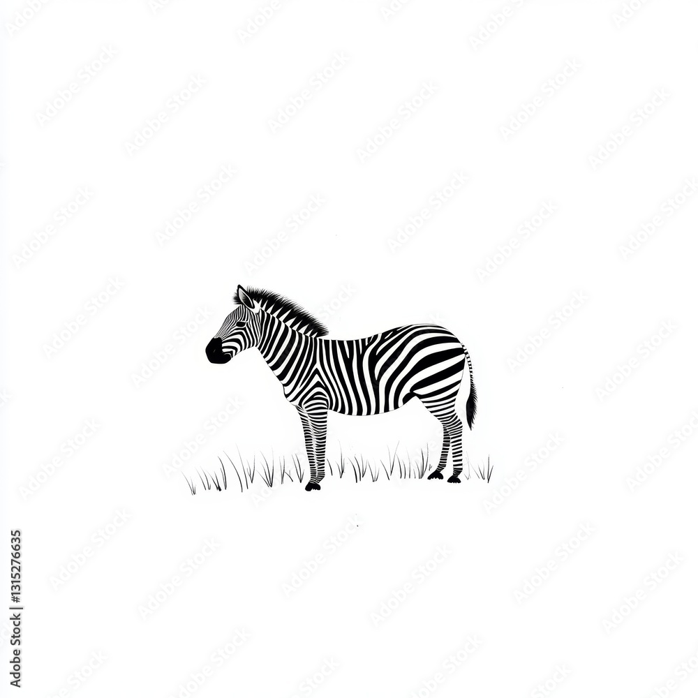 Poster Zebra standing in a field of grass. The zebra is the main focus of the image, and it is standing alone in the field