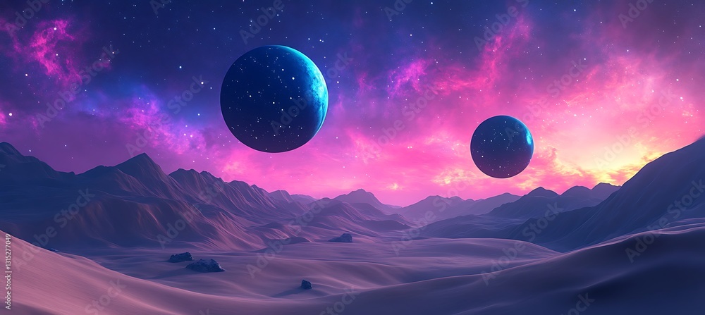 Poster abstract desert background with luminous beige neon orbs floating under a peaceful and starry backdr