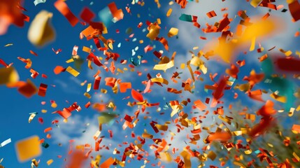 A confetti toss featuring bold colors, frozen in time with a dramatic focus