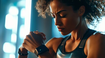 Professional Image of a Female Athlete Checking Health Tech