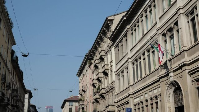 Milan, Italy - February 2025 - Visiting the exterior of the historic buildings of the Lombard capital