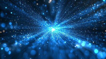 Obraz premium Bright blue lights create an abstract cosmic atmosphere in a digital space environment with dynamic motion effects
