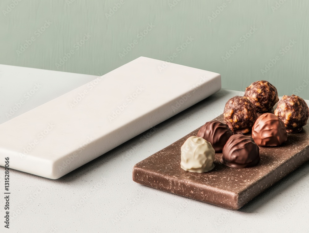Poster decadent chocolate bar stacked on another chocolate bar, creating an irresistible display for chocol