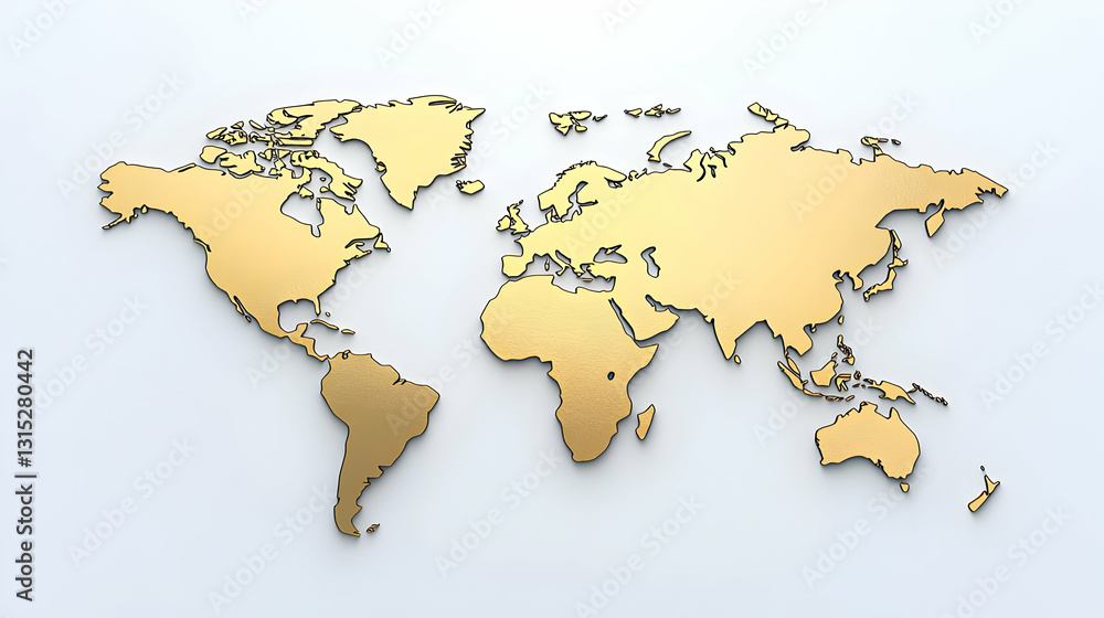 Poster 3d render of golden world map against a white background representing global business and internatio