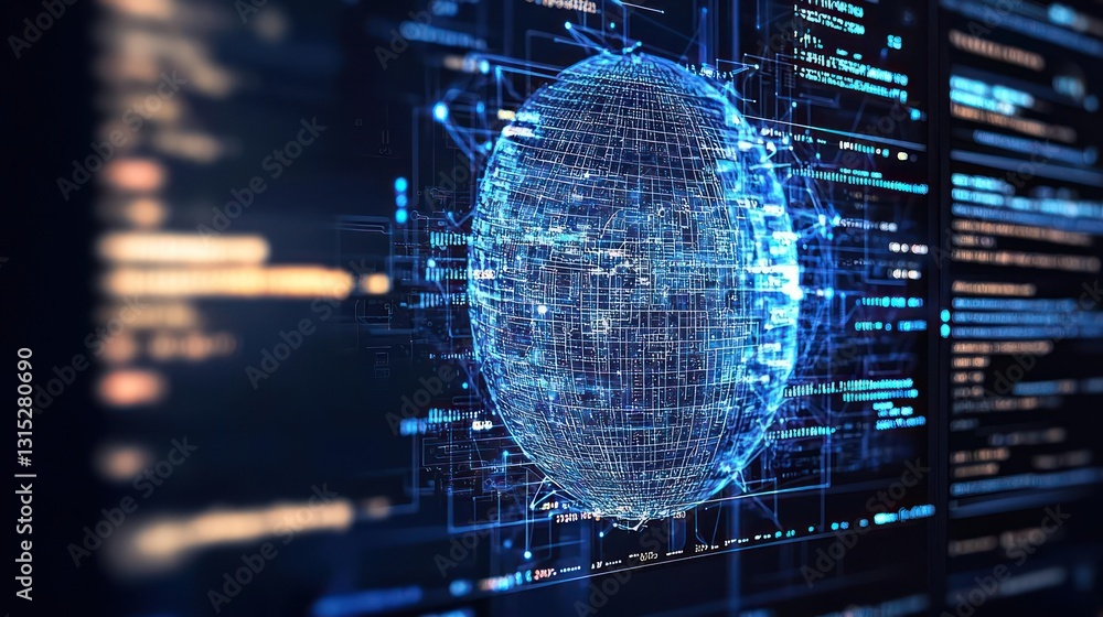 Aufkleber abstract blue digital data network representing technology and cyber security