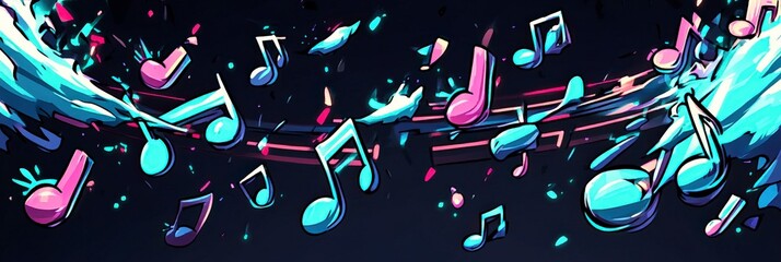 Interplay of blue and pink notes in vibrant flow