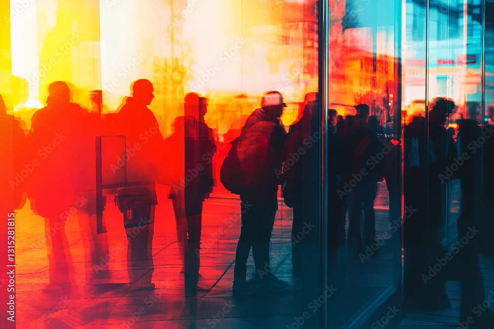 Aufkleber people queue up waiting for stores to open for shopping generative ai