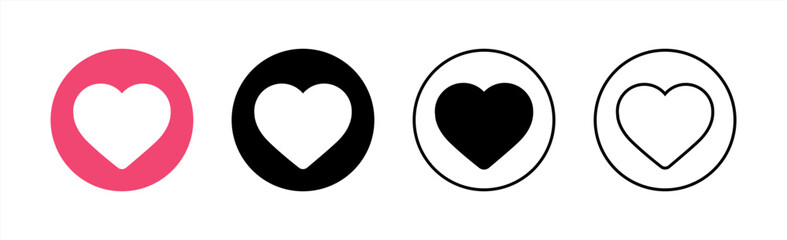 Like love icon buttons. add to favorites icon , heart flat icon in modern circle shape , Social media notification icons. emoji post reactions set. Vector 10 eps.