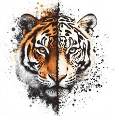 Fototapeta premium Split design showcasing a tiger and white tiger fusion