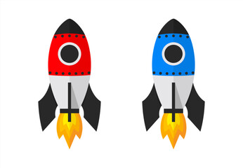 Colored rocket ship icon in flat design. Simple spaceship icon isolated on white background. Vector 10 eps.