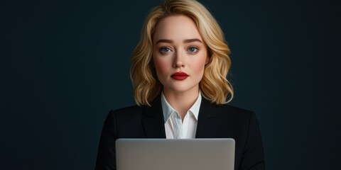 Business professional engaged in remote work office environment digital interaction modern workspace focused perspective empowerment through technology