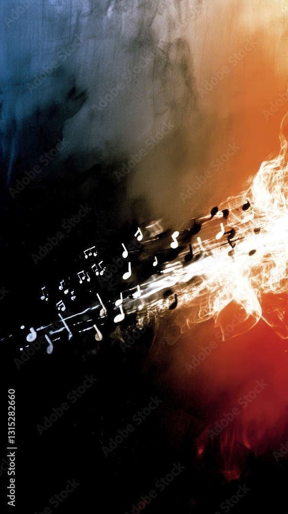 Poster musical notes merge into an ethereal color gradient.