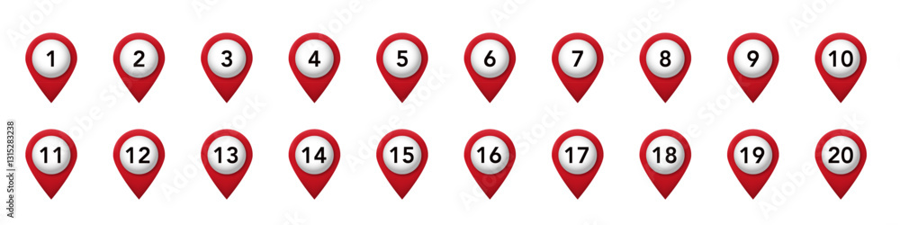 Poster red location markers numbered one to twenty displayed in a single horizontal row.