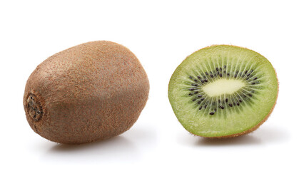Obraz premium Whole kiwi fruit and half kiwi isolated on white background