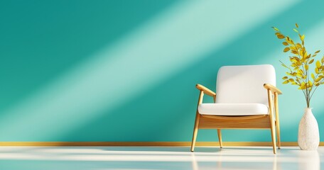 Cozy Minimalist Interior with Chair and Decorative Plant in Sunlight