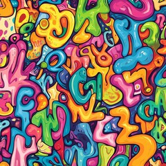 Obraz premium Colorful Groovy Hippie Psychedelic Lettering Seamless Pattern for Textile and Decor