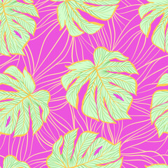 Summer tropic background. Seamless vector tropical illustration with palm leaves. Jungle print.