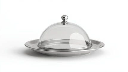 Obraz premium A sleek silver platter with a transparent cloche, elegantly designed to cover and present food.