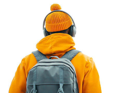 man with backpack isolated on transparent background