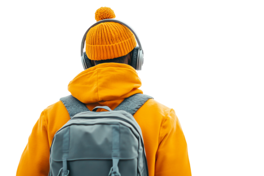 man with backpack isolated on transparent background
