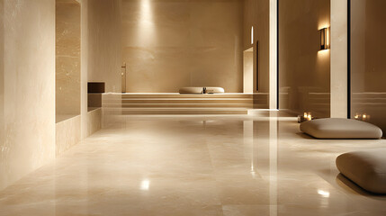 Luxurious Beige Marble Flooring in Modern Minimalist Interior Design