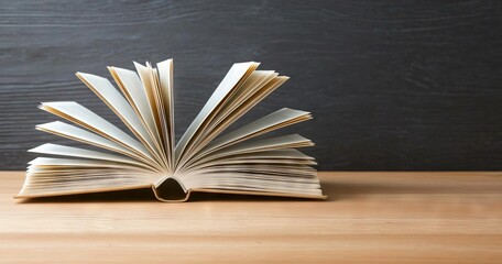Open Book on a Wooden Table with Dark Background for Education